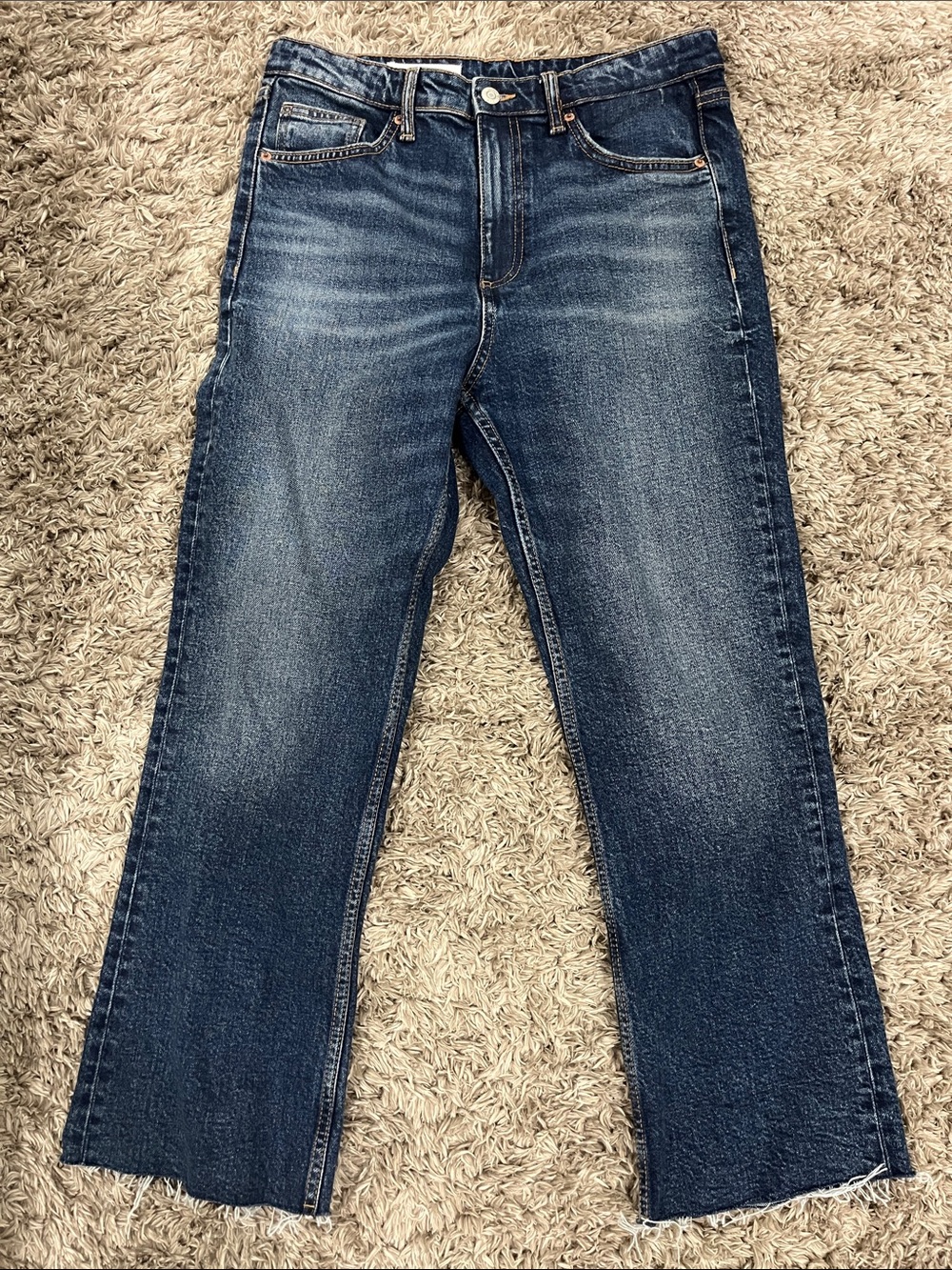 Zara Women's Dark Blue Cropped Straight Jeans